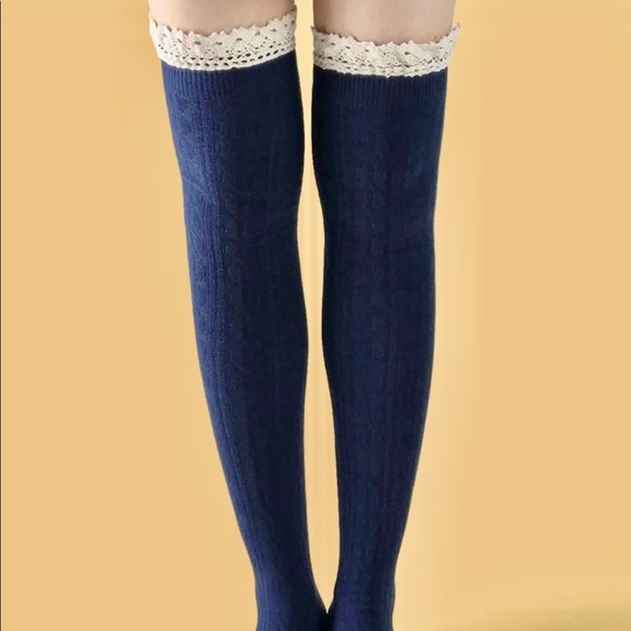 navy thigh high socks